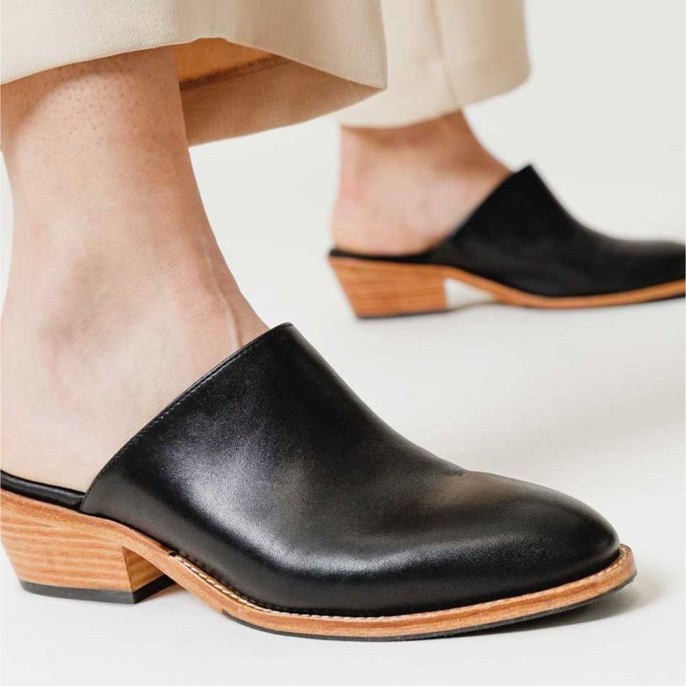 Patina Portland Leather Goods Almost Perfect Closed Toe Mules Shoes Black 9.5 - Picture 15 of 16